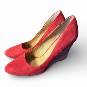 Franco Sarto Calix red suede wedge pumps